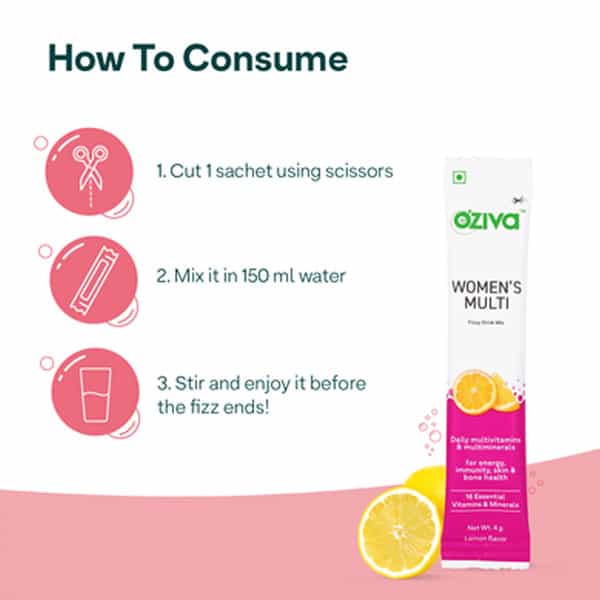 Oziva Womens Multivitamins Fizzy Drink (With Iron- Calcium- Vitamin A & E) - Pack Of 2(12 Pcs)