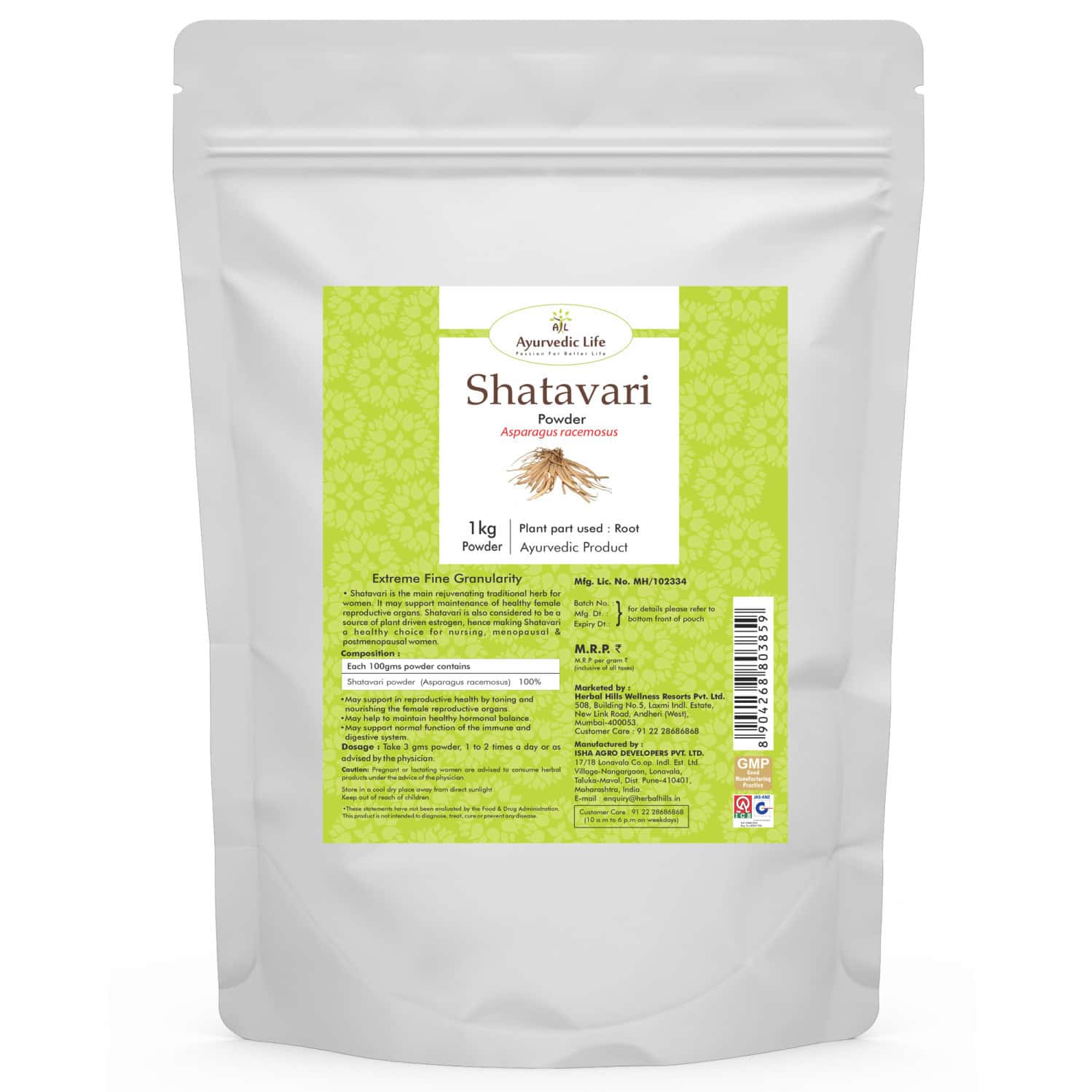 Ayurvedic Life Shatavari Powder - 1 Kg Powder - Pack Of 4 Grey