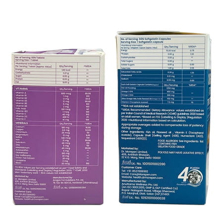 Dr. Morepen Multivitamin Women | 60 Tablets & Omega3 Deep Sea Fish Oil Triple Strength | 60 Softgels