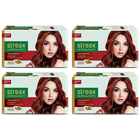 Streax Ultralights Hair Color Highlighting Kit For Women & Men 80Ml (Pack Of 4) Vibrant Red