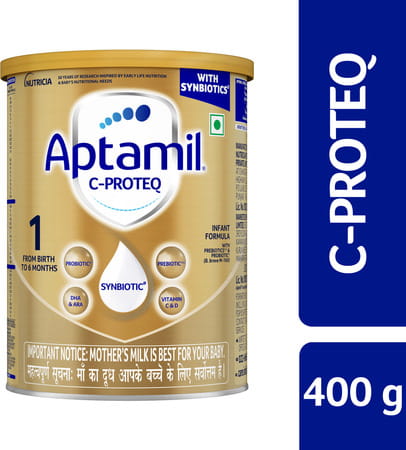 Aptamil C Proteq Infant Formula (From Birth To 6 Months) With Synbiotics Tin 400 Gm