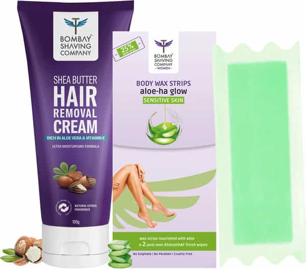 Bombay Shaving Company Women Hair Removal Combo With Shea Butter Hair Removal Cream And Wax Strips