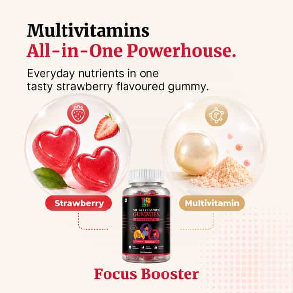 Healthbest Teen Multivitamin Gummies | Boosts Focus| Energy & Immunity | 30 Strawberry Gummies