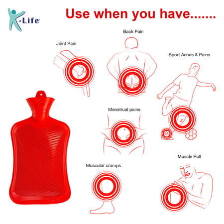 K-Life Leak Proof Thick Rubber Heating Pad Pain Relief Non-Electrical 2 L Hot Water Bag (Red)