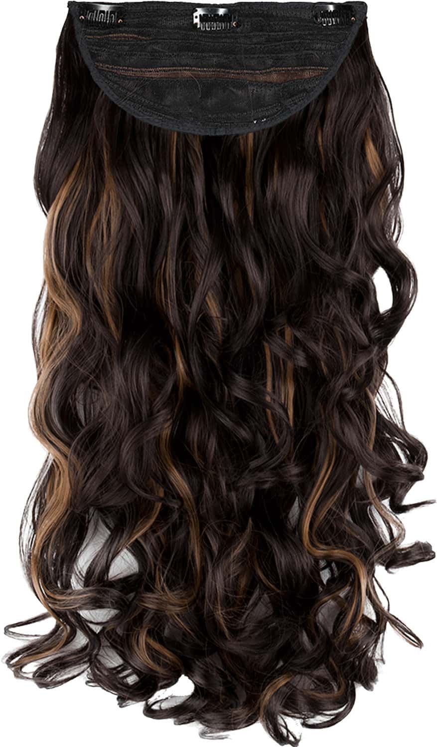 Streak Street Clip-In 24'' Soft Curls Dark Brown Hair Extensions With Golden Highlights