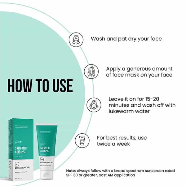 Dermatouch 2% Salicylic Acid Face Mask |Wash-Off Face Mask For Acne | Pimples & Glowing Skin - 50G