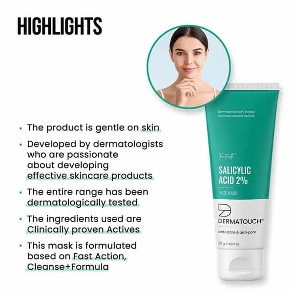 Dermatouch 2% Salicylic Acid Face Mask |Wash-Off Face Mask For Acne | Pimples & Glowing Skin - 50G