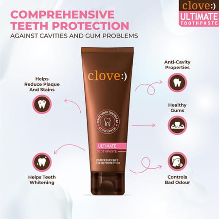 Clove Ultimate Toothpaste | Active Freshness | Cavity Prevention | Teeth Whitening | Mint 100 Gm