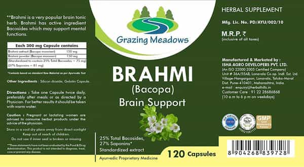 Grazing Meadows Brahmi - 120 Capsules