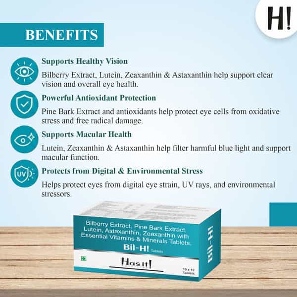 Has It Bil -Hi | Billberry & Pinebark Extract Tablets | Healthy Eye | 10 X 10 N