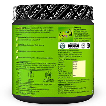 Naturyz Instantized Bcaa 7000 Pro With 7g Bcaas Glutamine For Lean Muscle Mass, Energy - 150g(Mango)