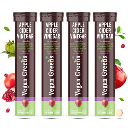 Vegan Greens Apple Cider Vinegar With Garcinina, Pomegrate & Green Tea, Vit B6- 100 Efferver, Apple