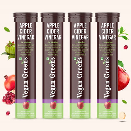 Vegan Greens Apple Cider Vinegar With Garcinina, Pomegrate & Green Tea, Vit B6- 100 Efferver, Apple