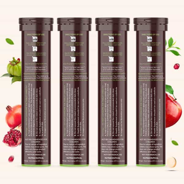 Vegan Greens Apple Cider Vinegar With Garcinina, Pomegrate & Green Tea, Vit B6- 100 Efferver, Apple