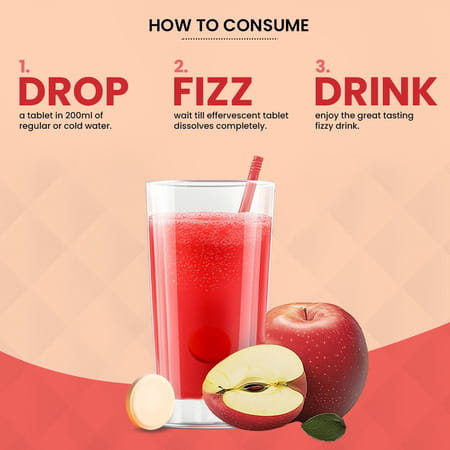 Vegan Greens Apple Cider Vinegar With Garcinina, Pomegrate & Green Tea, Vit B6- 100 Efferver, Apple