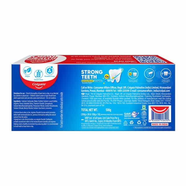 Colgate Strong Teeth Anticavity Toothpaste - 200G + 200G + 100G (500G)