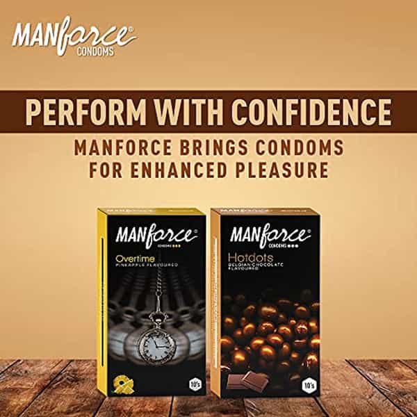 Manforce Premium Hotdots Belgian Chocolate & Overtime Pineapple 3In1 Condoms (Set Of 2 20 Pcs)