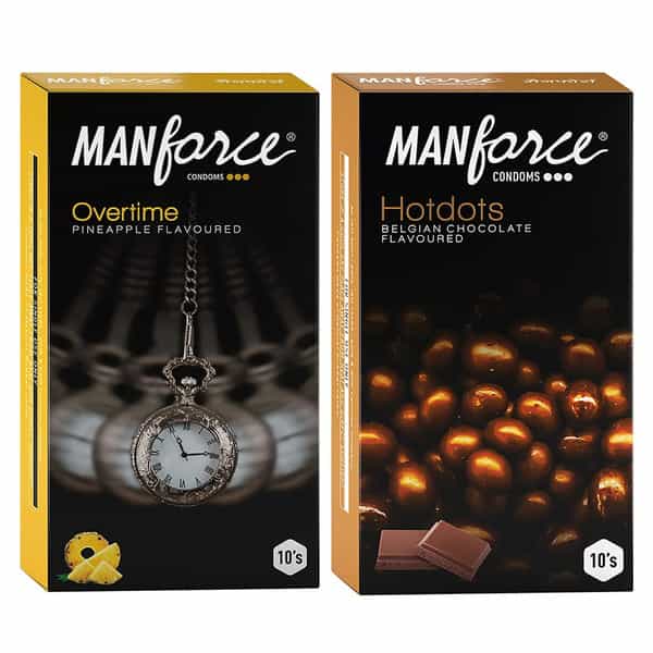 Manforce Premium Hotdots Belgian Chocolate & Overtime Pineapple 3In1 Condoms (Set Of 2 20 Pcs)