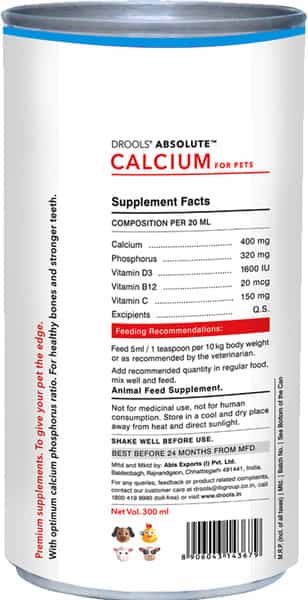 Drools Absolute Calcium Syrup - Dog Supplement 300Ml