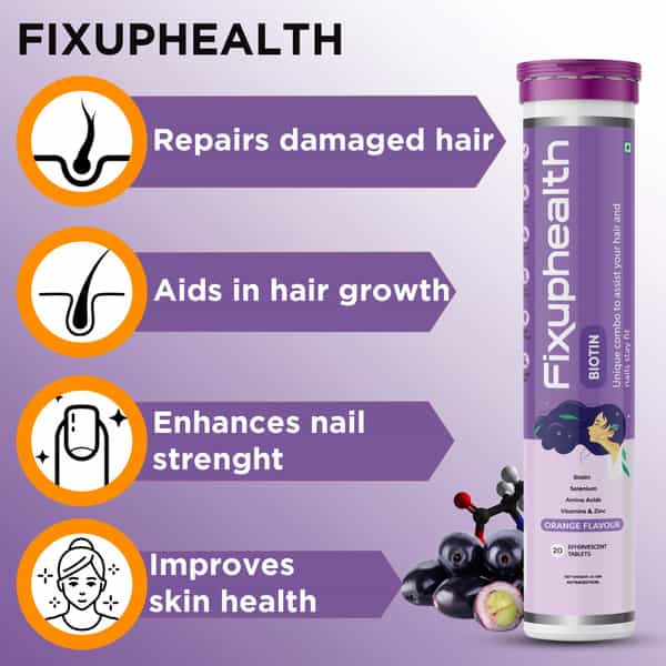 Fixuphealth Biotin Selenium Amino Acids Vitamin & Zinc Effervescent Tab Orange Pack Of 2 20 Tablets