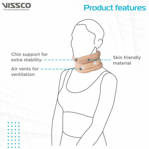 Vissco Cervical Collar With Chin Support |Provides Support & Stability To The Neck - Xl (Beige)