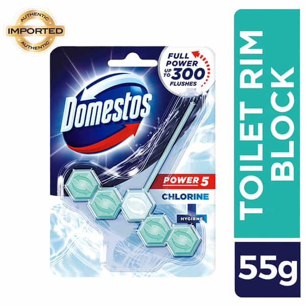 Domestos Power 5 Toilet Rim Block Chlorine Limescale Removal With Long Lasting Fragrance 55G