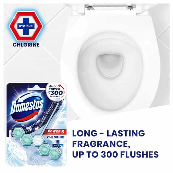 Domestos Power 5 Toilet Rim Block Chlorine Limescale Removal With Long Lasting Fragrance 55G