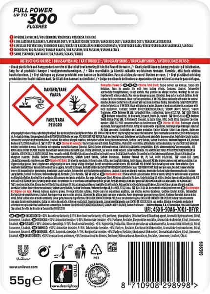 Domestos Power 5 Toilet Rim Block Chlorine Limescale Removal With Long Lasting Fragrance 55G