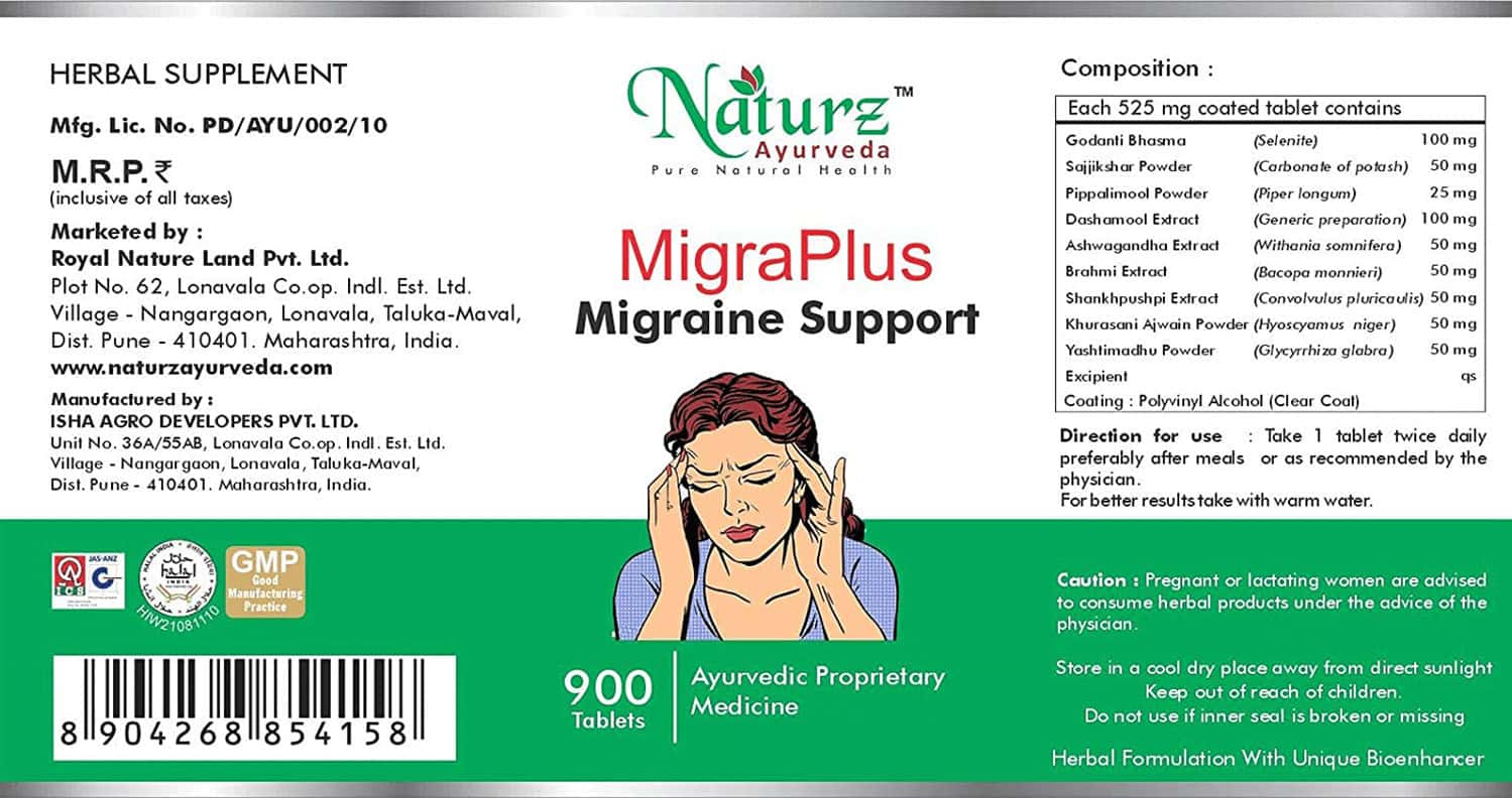 Buy NATURZ AYURVEDA MIGRAPLUS 900 TABLETS (PACK OF 4) Online & Get