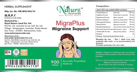 Naturz Ayurveda Migraplus - 900 Tablets (Pack Of 4)