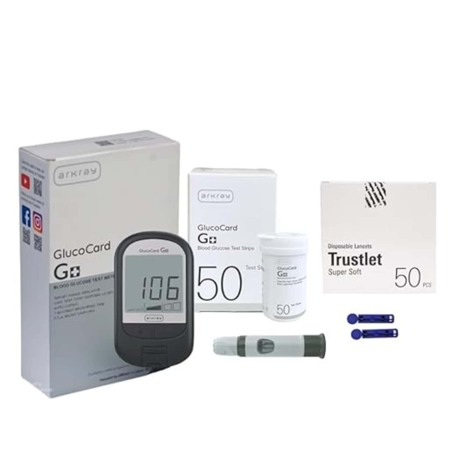 Arkray Glucocard G+ Advance Glucometer Machine | Free 50 Test Strips + 25 Lancet +50 Lancet Combo