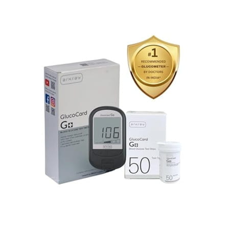 Arkray Glucocard G+ Advance Glucometer Machine | Free 50 Test Strips + 25 Lancet +50 Lancet Combo