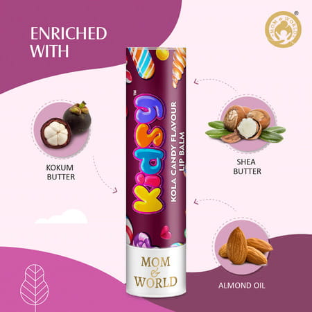 Mom & World Kidsy Natural Kola Candy Flavor Lip Balm - Tested Kids And Baby Lip Balm Vitamin E 4.5G