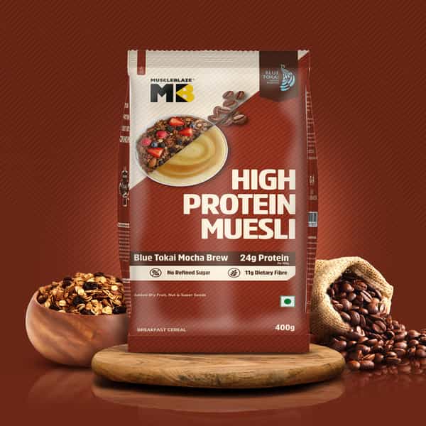 Muscleblaze High Protein Muesli (Blue Tokai Mocha Brew | 400G) | 24G Protein