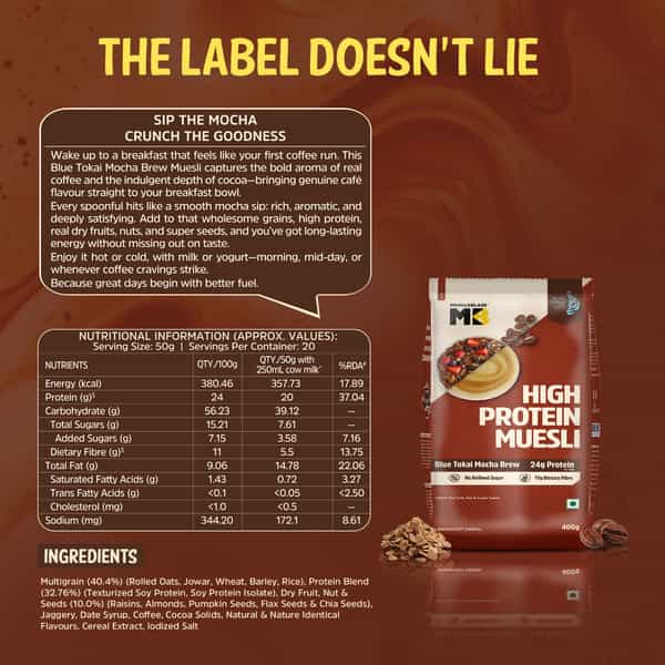 Muscleblaze High Protein Muesli (Blue Tokai Mocha Brew | 400G) | 24G Protein