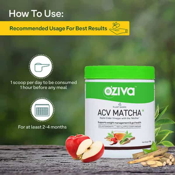 Oziva Plant Based Acv Matcha - Apple Cider Vinegar With The Mother And Matcha Tea(50G)
