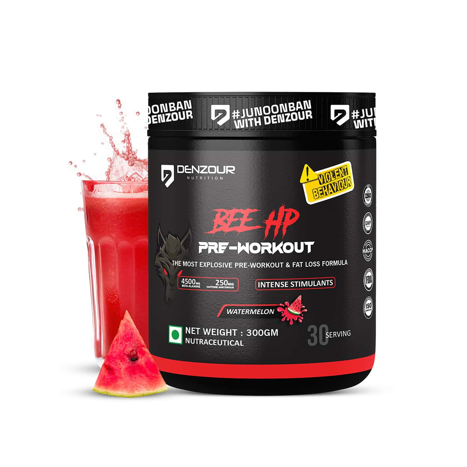 Denzour Nutrition Bee Hp Pre Workout Powder Energy | Strength & Muscle Pump | Watermelon Flav | 300g