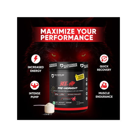 Denzour Nutrition Bee Hp Pre Workout Powder Energy | Strength & Muscle Pump | Watermelon Flav | 300G