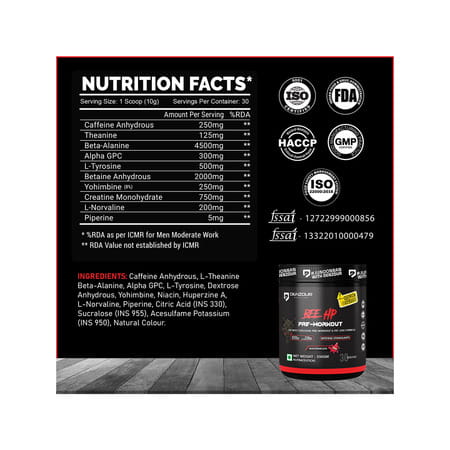 Denzour Nutrition Bee Hp Pre Workout Powder Energy | Strength & Muscle Pump | Watermelon Flav | 300G