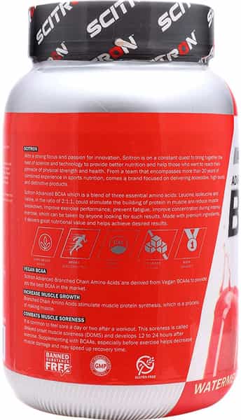 Scitron Advanced Bcaa 100% Vegan (Pre-Workout | 7G Bcaas | 2.5 Glutamine) - 360 G (Watermelon)