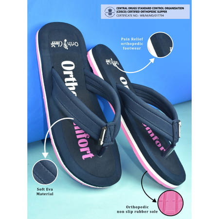Ortho Cheer Women'S Orthopedic And Diabetic Care Super Soft Slippers | Navy Blue | Size 6 -1 Pair