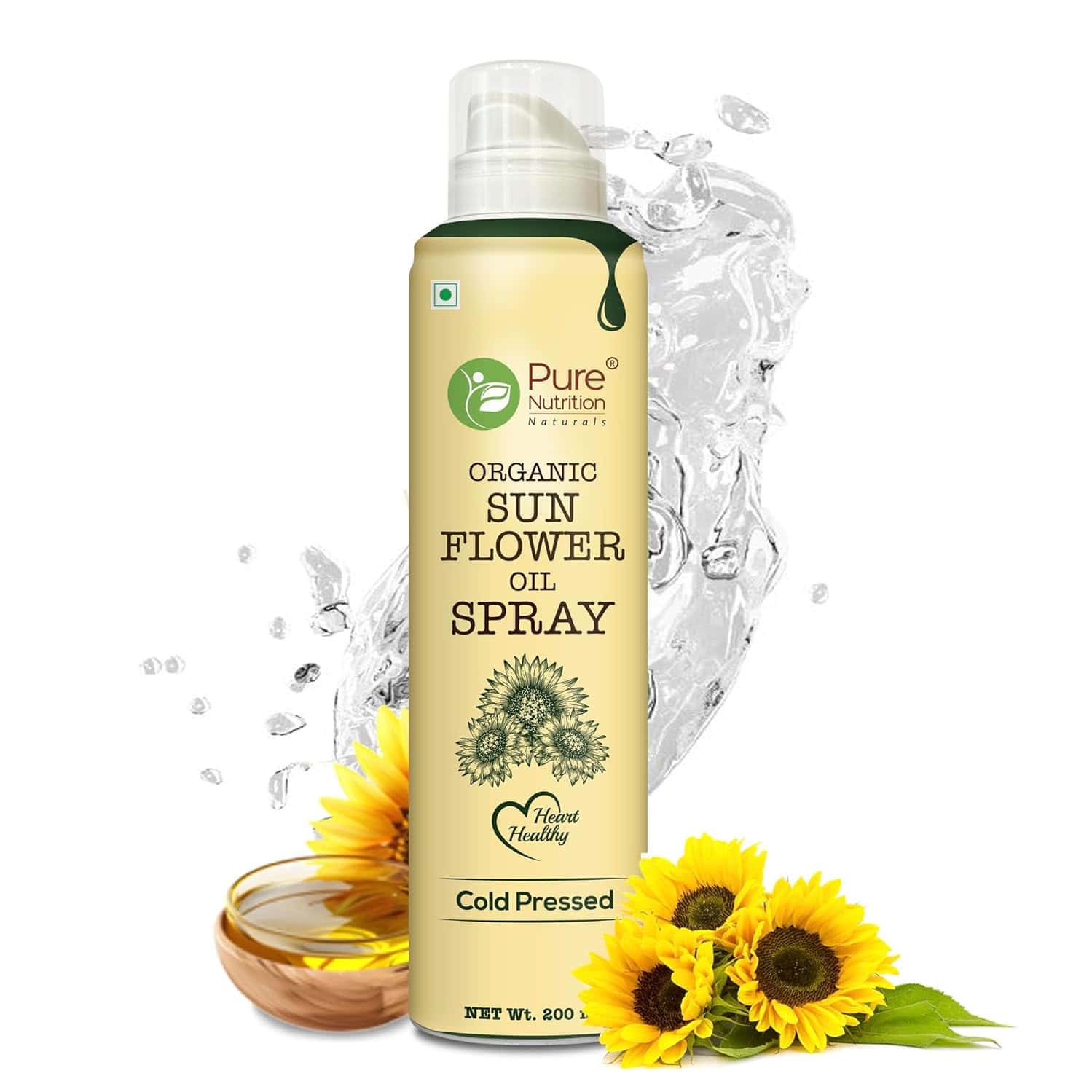 Pure Nutrition Sunflower Oil Cooking Spray | 100% Pure & Edible | 10x Less Oil - 200ml