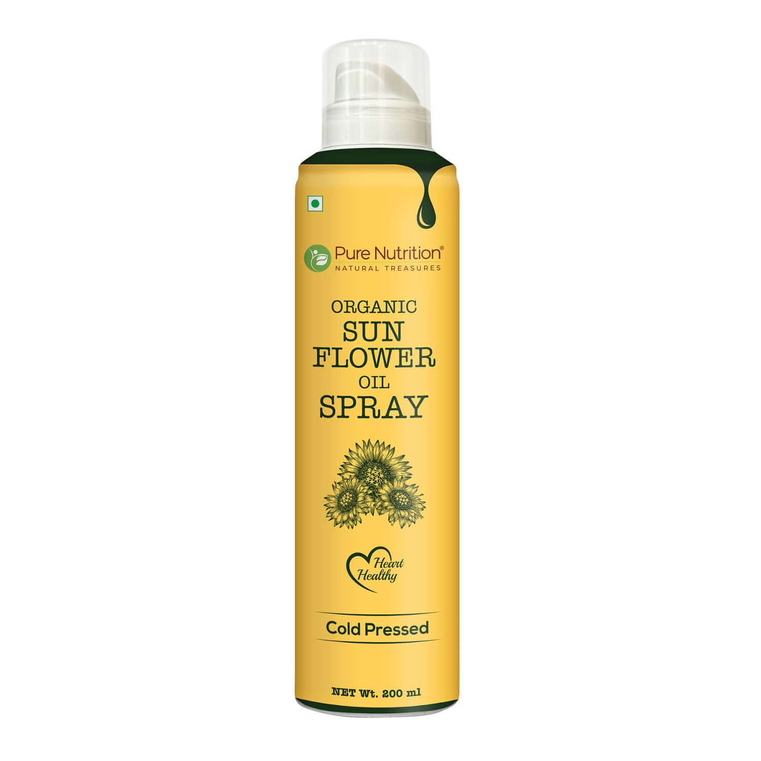 Pure Nutrition Sunflower Oil Cooking Spray | 100% Pure & Edible | 10x Less Oil - 200ml