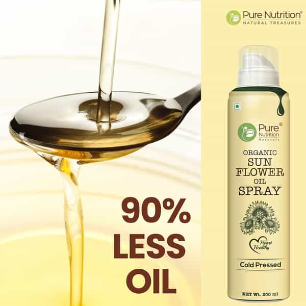 Pure Nutrition Sunflower Oil Cooking Spray | 100% Pure & Edible | 10X Less Oil - 200Ml