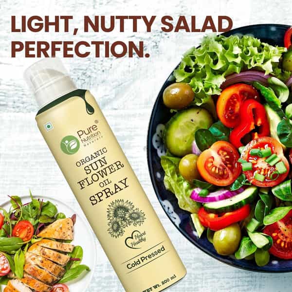 Pure Nutrition Sunflower Oil Cooking Spray | 100% Pure & Edible | 10X Less Oil - 200Ml