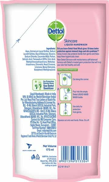 Dettol Handwash Pump (Original) + 2 Free Refills (Skincare) 200Ml + 2X175ml