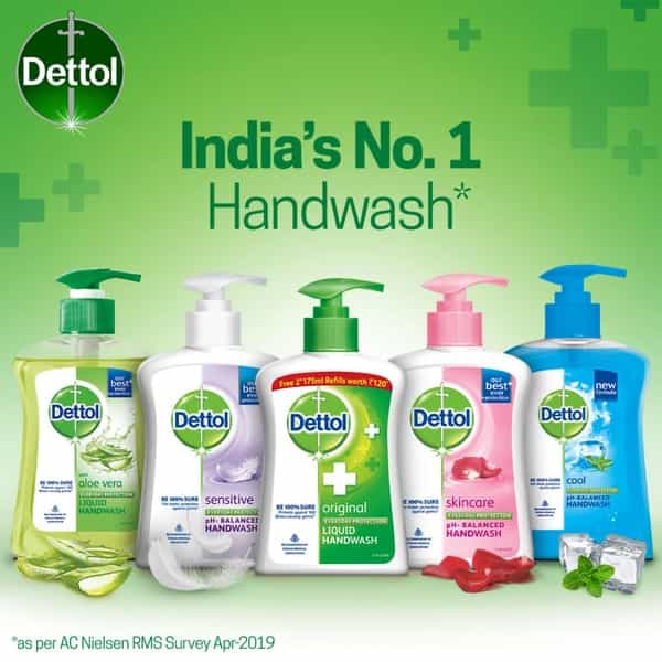 Dettol Handwash Pump (Original) + 2 Free Refills (Skincare) 200Ml + 2X175ml