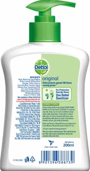 Dettol Handwash Pump (Original) + 2 Free Refills (Skincare) 200Ml + 2X175ml