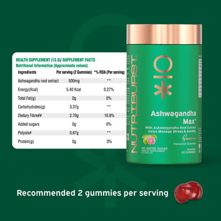 Nutriburst Ashwagandha Max Gummies For Managing Stress And Anxiety (60 Gummy)