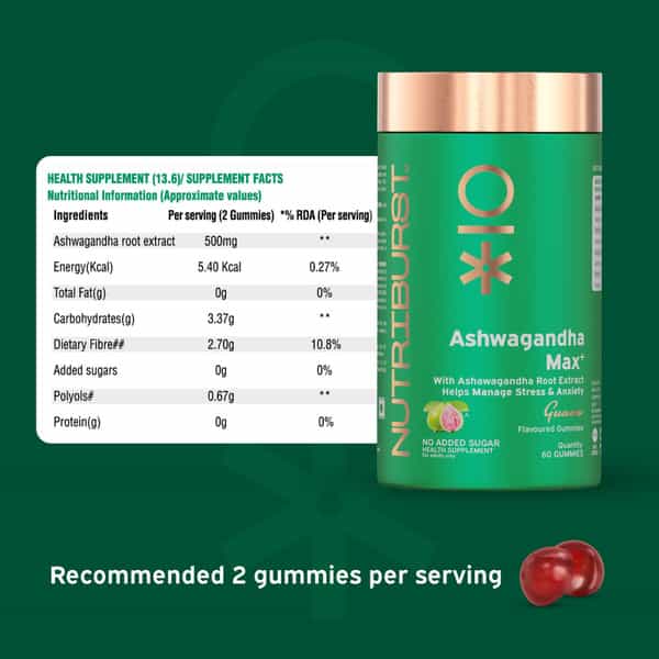 Nutriburst Ashwagandha Max Gummies For Managing Stress And Anxiety (60 Gummy)